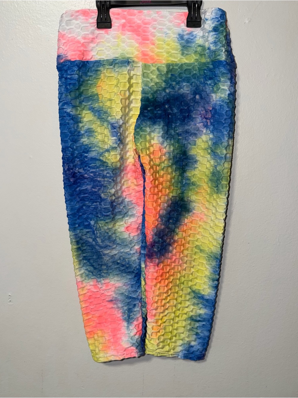 Kids Tie-Dye Textured Leggings - Neon Pink, Blue & Yellow